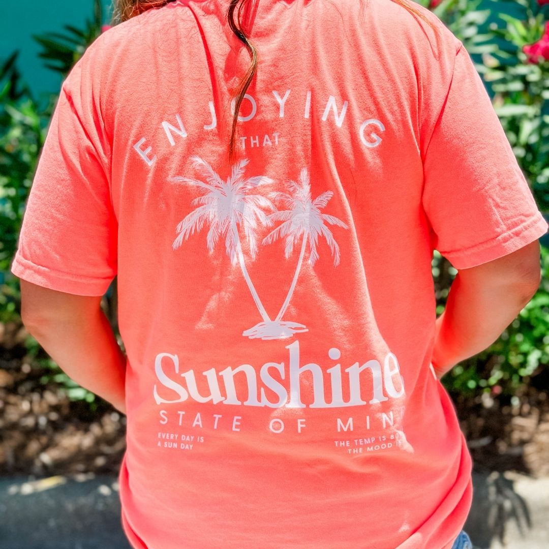  Enjoying That with Palm Trees (on back) - Neon Cantaloupe Comfort Colors Tee Little Mama Shirt