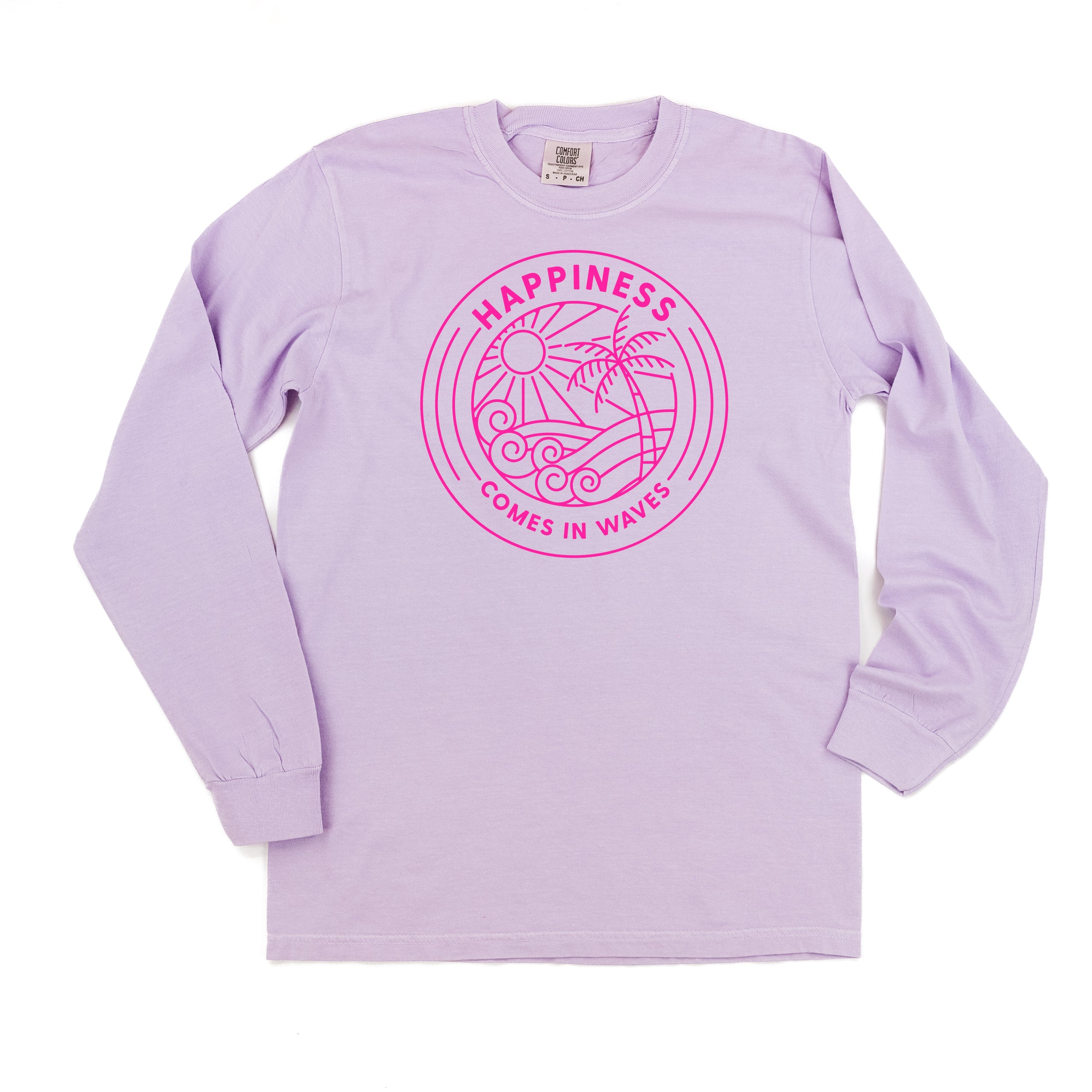 Happiness Comes In Waves - Long Sleeve Comfort Colors Tee Little Mama Shirt Shop