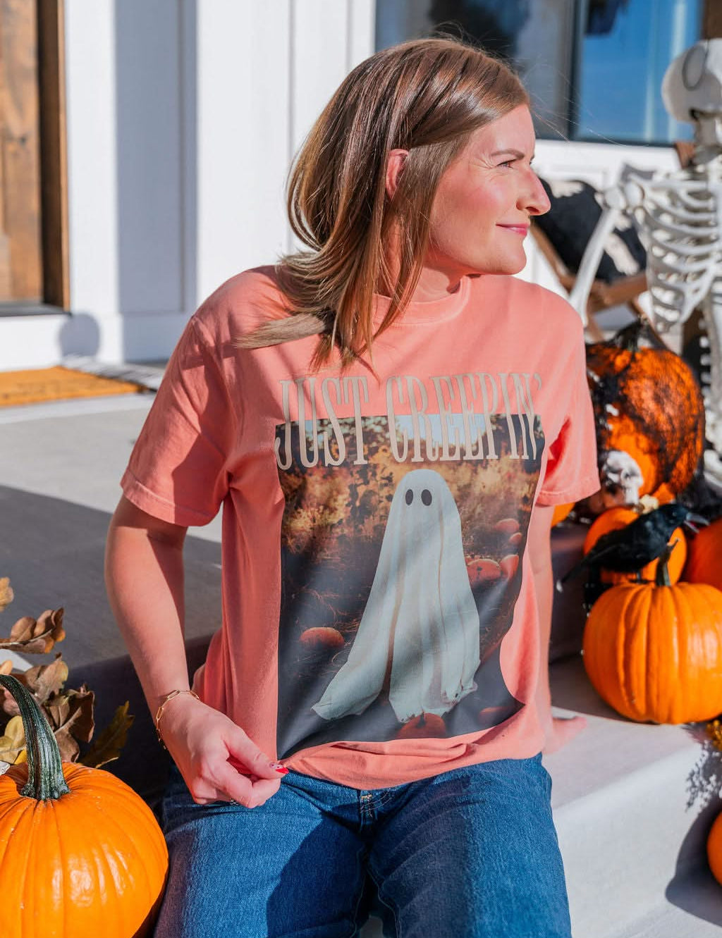 Just Creepin' Halloween Comfort Colors Tee | Women's Spooky Halloween Shirt Little Mama Shirt