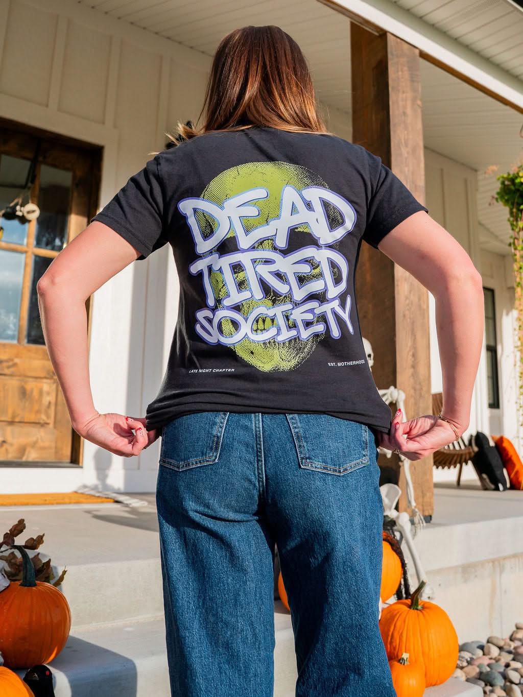 Dead Tired Society Halloween Black Comfort Colors Tee | Mom & Dad Halloween Shirt Little Mama Shirt