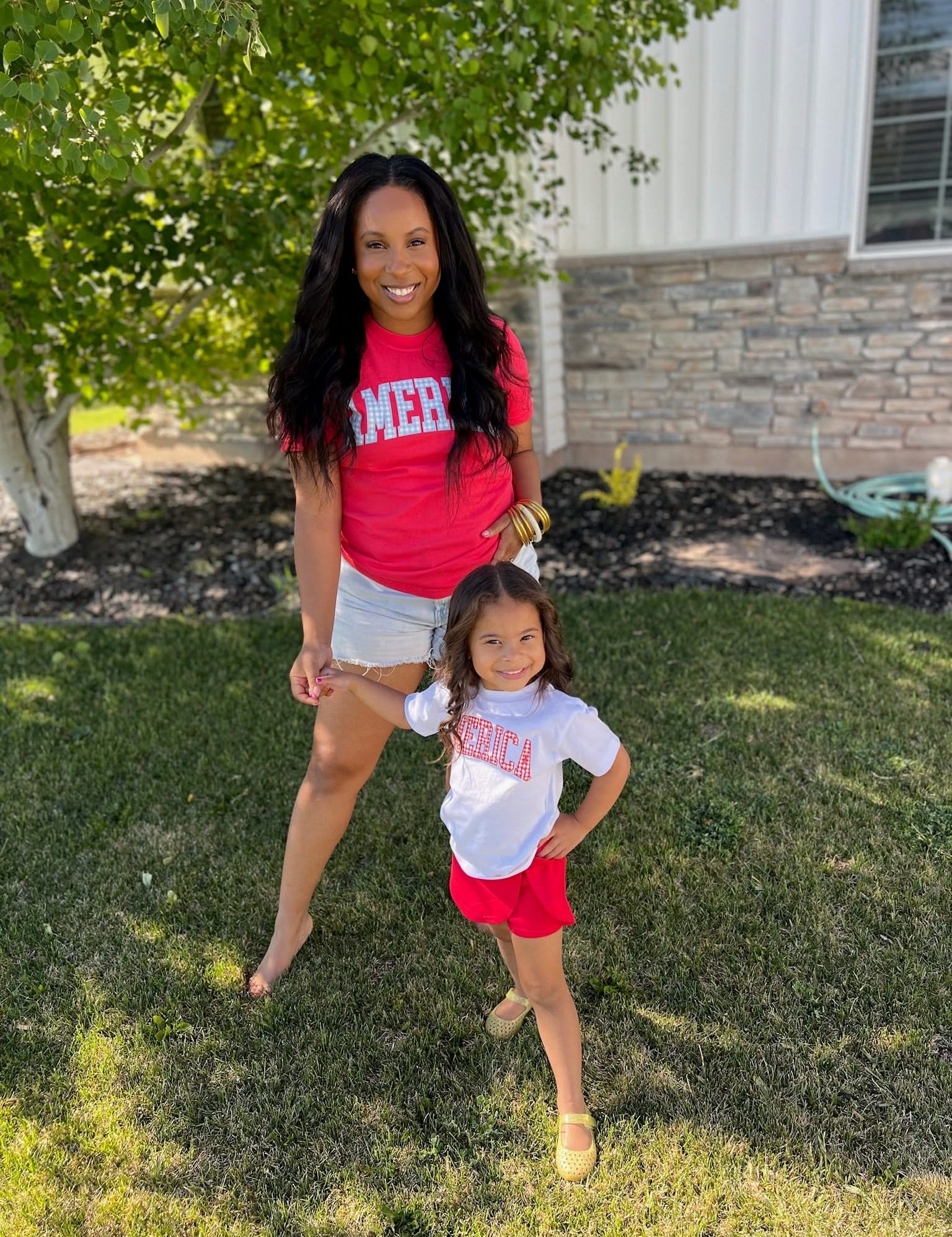AMERICA Gingham Tee - Mommy and Me Coordinating Tee Set - Red White & Blue Patriotic T-Shirts | Little Mama Shirt Shop Little Mama Shirt