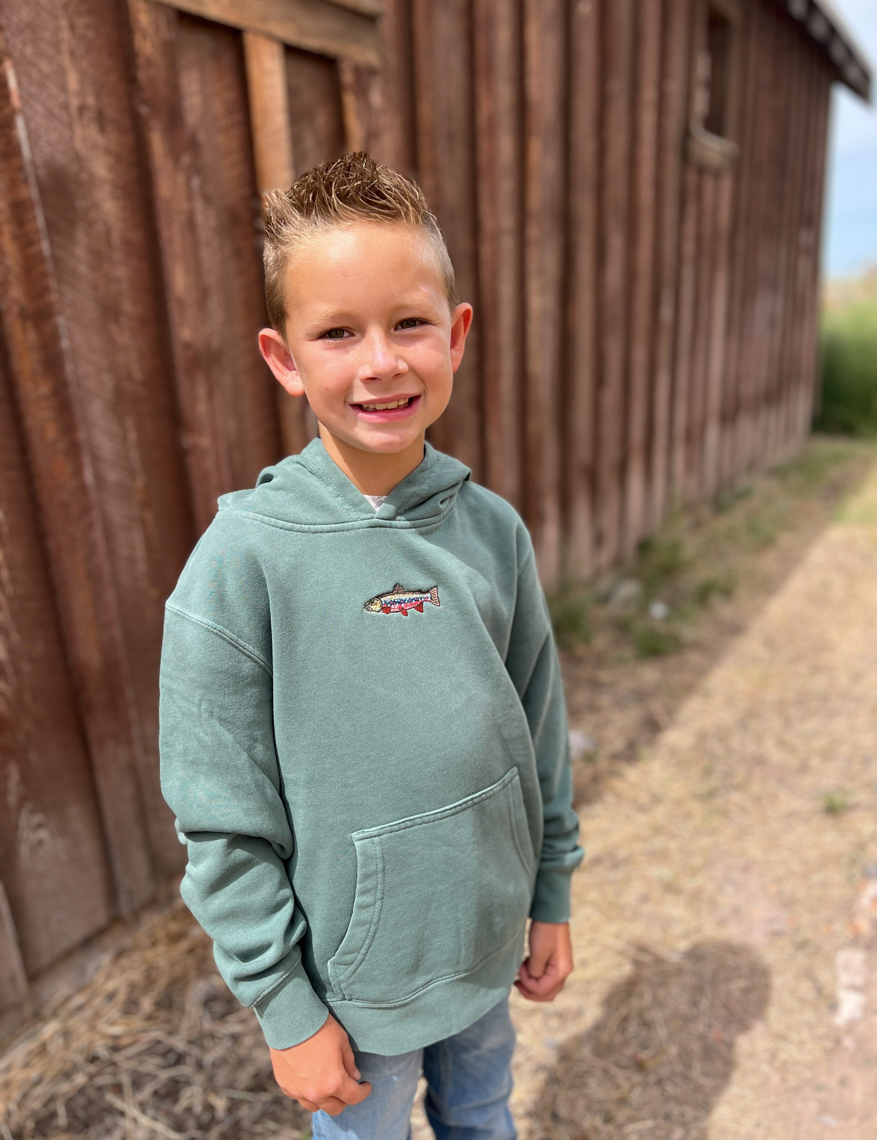 Brook Trout Embroidered | Child Hoodie | Kids Fishing Sweatshirt Little Mama Shirt