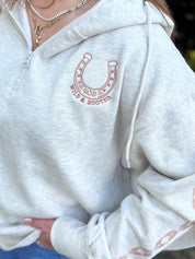 Wild and Rooted Embroidered Quarter-Zip | Adult Boxy Hooded Sweatshirt | Western Fall Little Mama Shirt