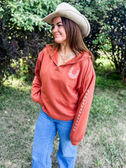 Wild and Rooted Embroidered Quarter-Zip | Adult Boxy Hooded Sweatshirt | Western Fall Little Mama Shirt