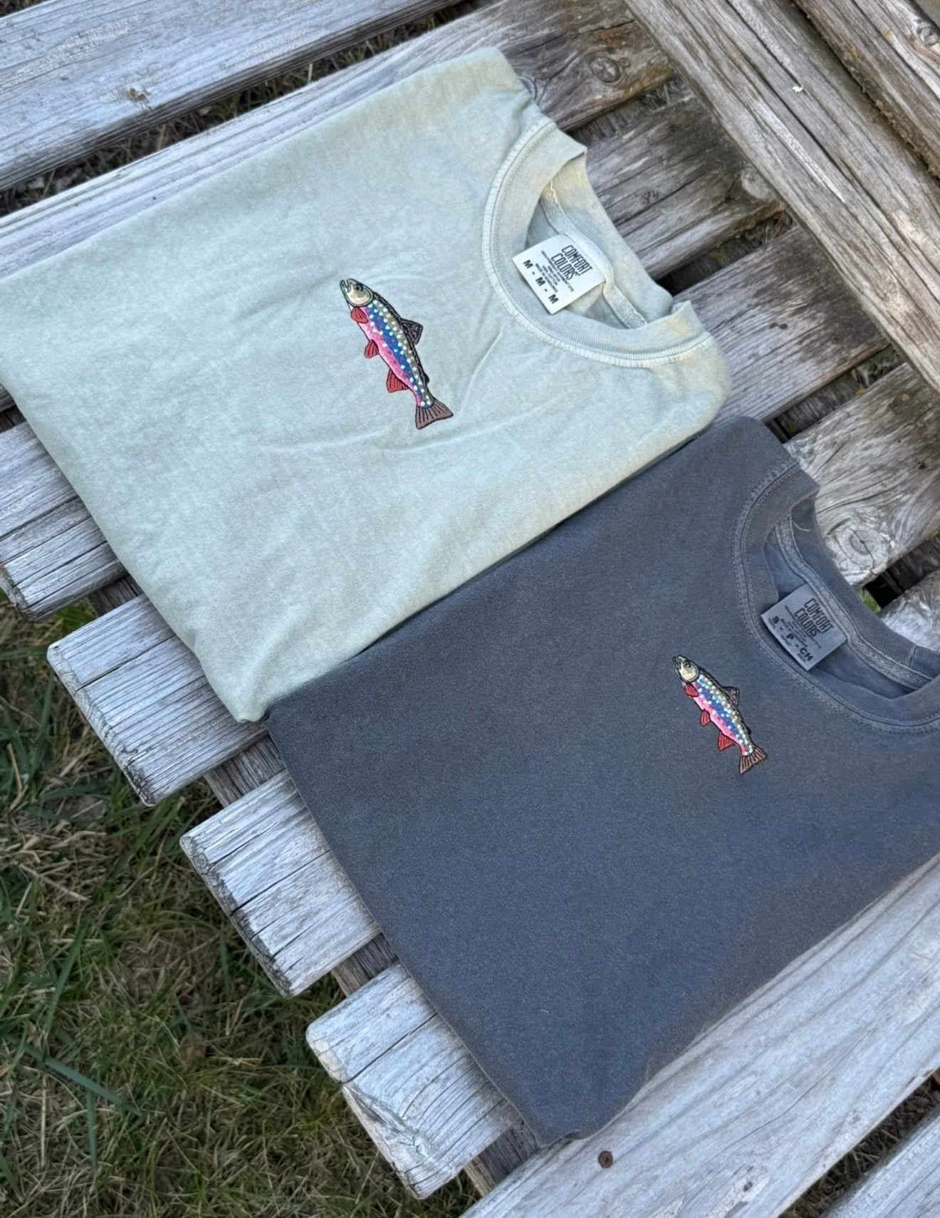 Brook Trout Embroidered | Adult Comfort Colors Tee | Fishing Shirt Little Mama Shirt