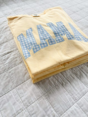 MOM/MAMA/MOTHER/MOM ERA - Blue Gingham Print - Butter Yellow Comfort Colors Tee Little Mama Shirt