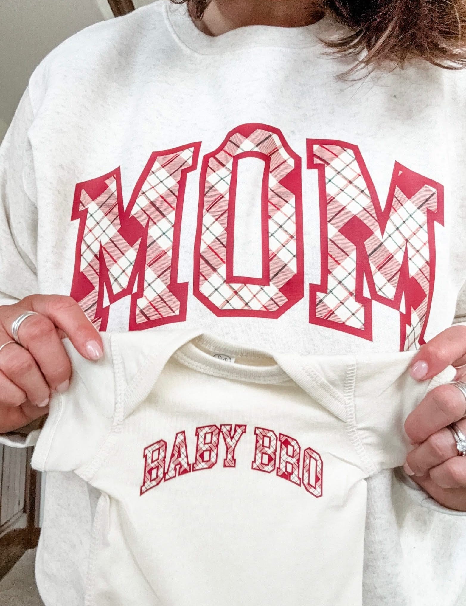 Christmas Gingham | Choose Your Name Adult Sweatshirt | Elevated Fleece Little Mama Shirt