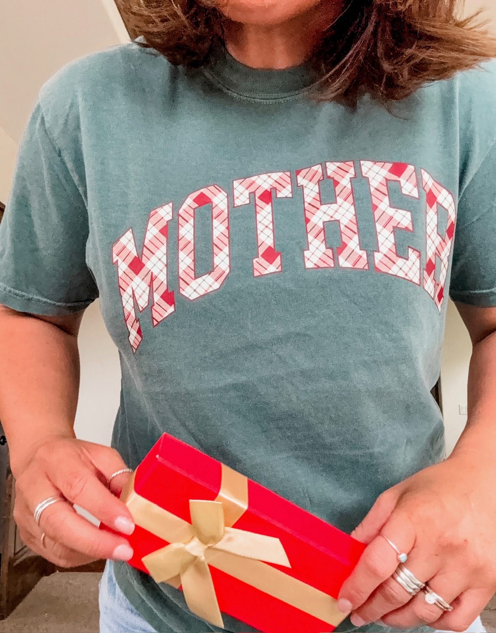 Christmas Gingham | Choose Your Name Adult Tee | Comfort Colors Little Mama Shirt