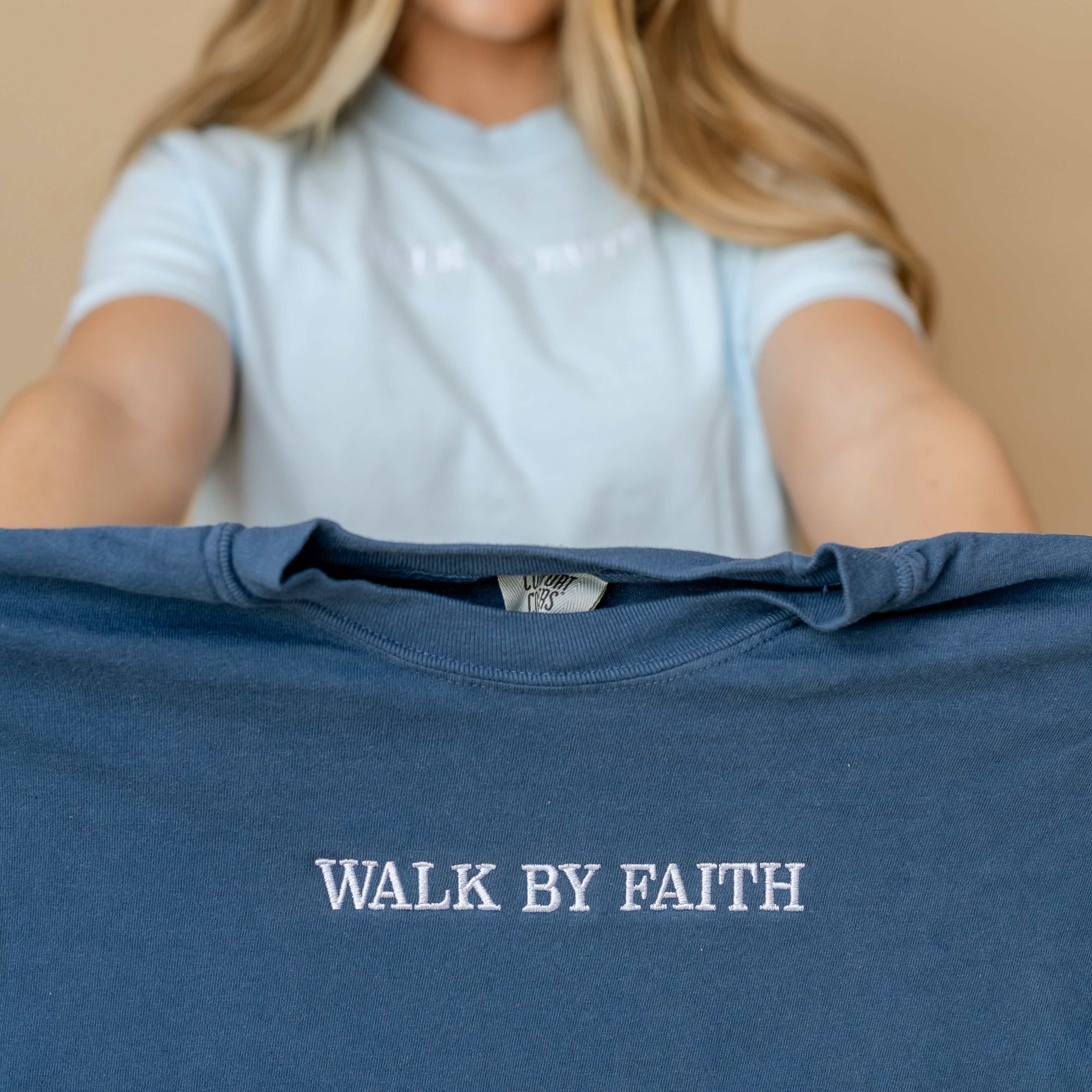 Embroidered Comfort Colors Tee - Walk By Faith Little Mama Shirt