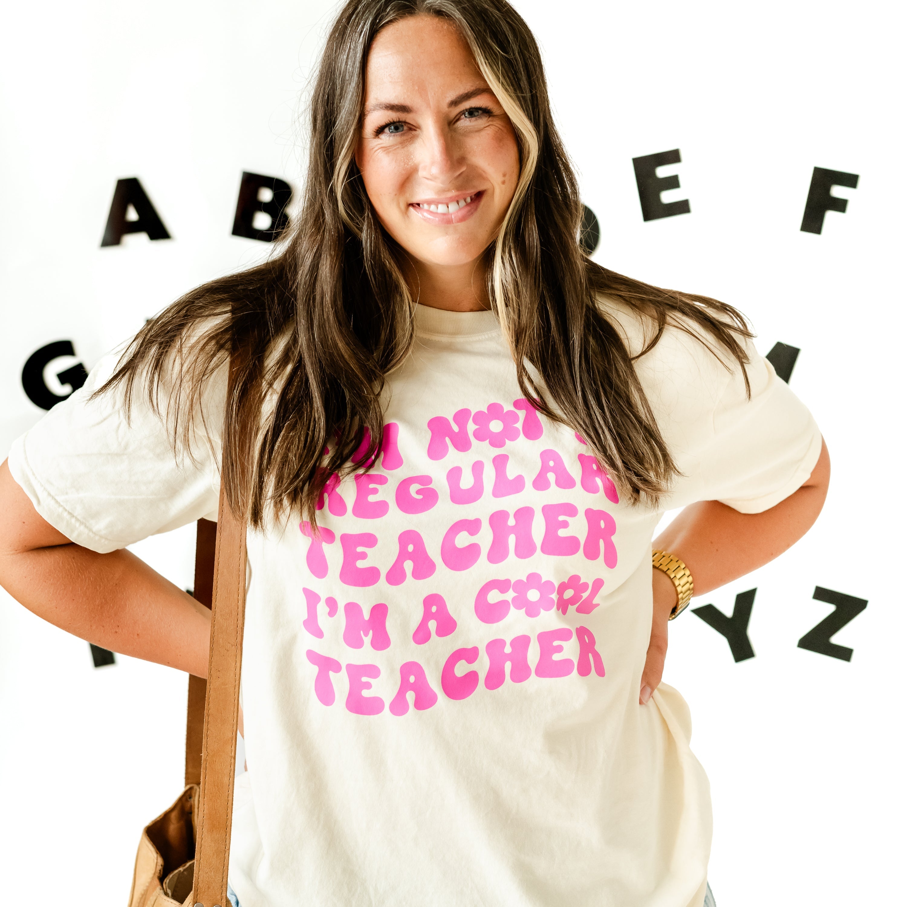 I'm Not a Regular Teacher I'm a Cool Teacher (w/ Big Flower on Back) - SHORT SLEEVE COMFORT COLORS TEE Little Mama Shirt Shop