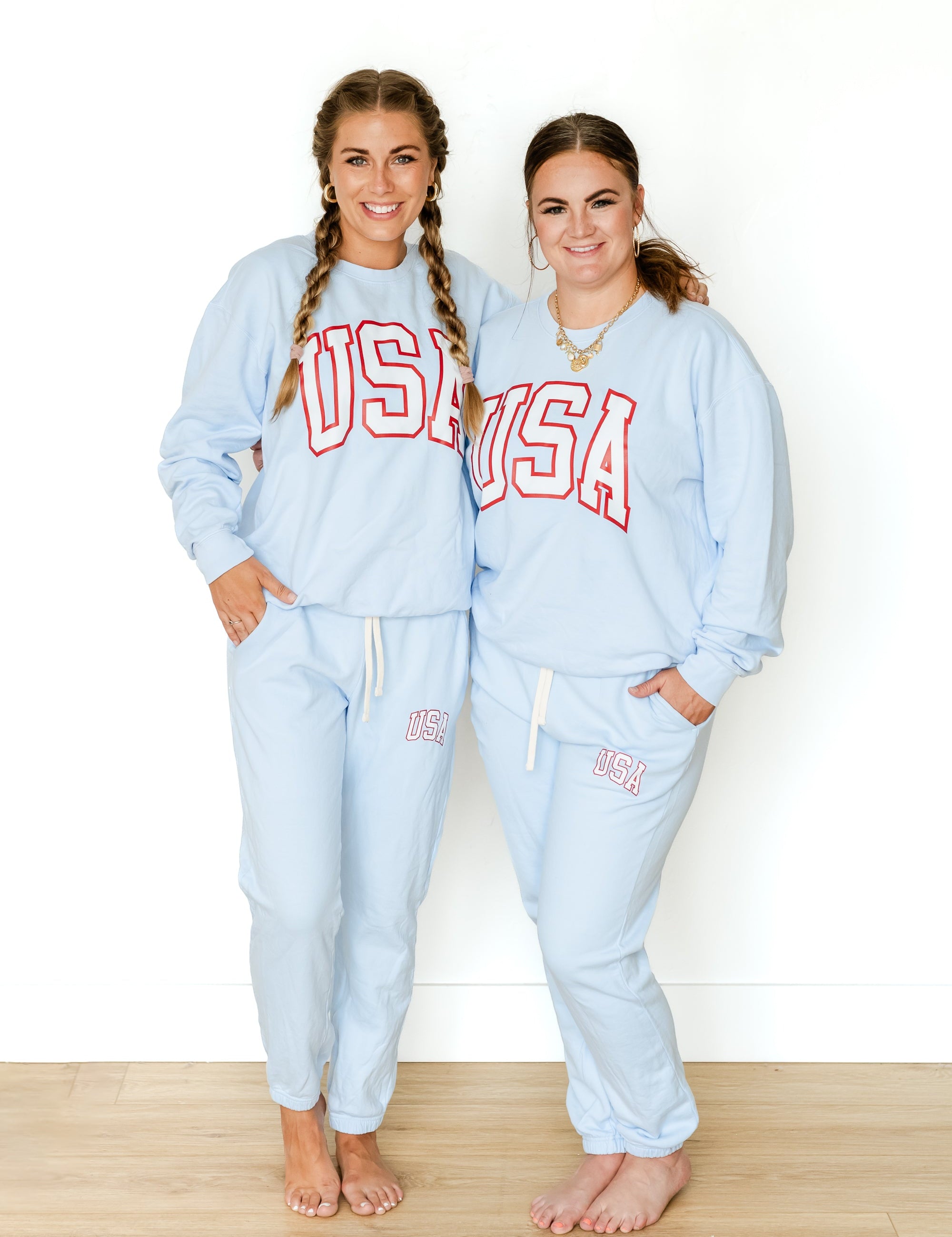 USA - Powder Blue Olympic JOGGERS - Comfort Colors Little Mama Shirt