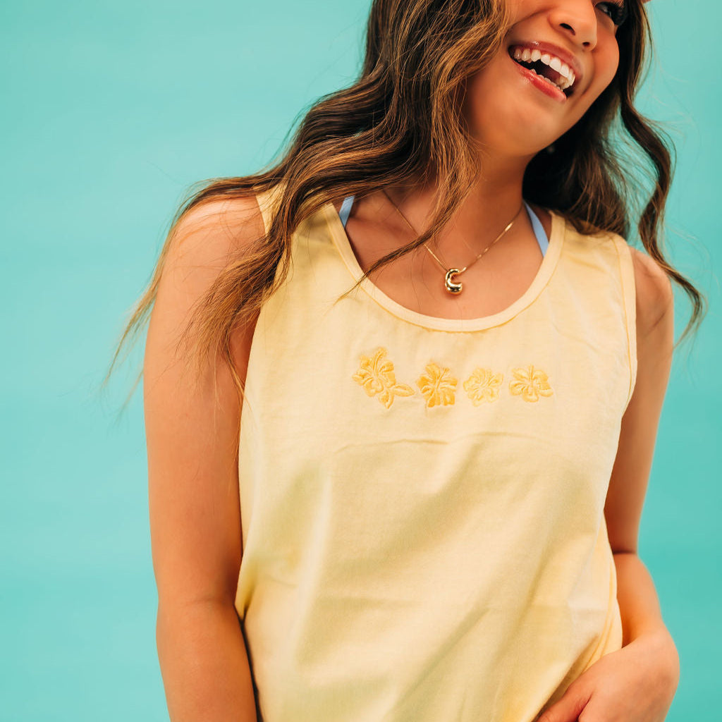 Embroidered Tone on Tone - Comfort Colors TANK - Hibiscus x4 Flowers Little Mama Shirt