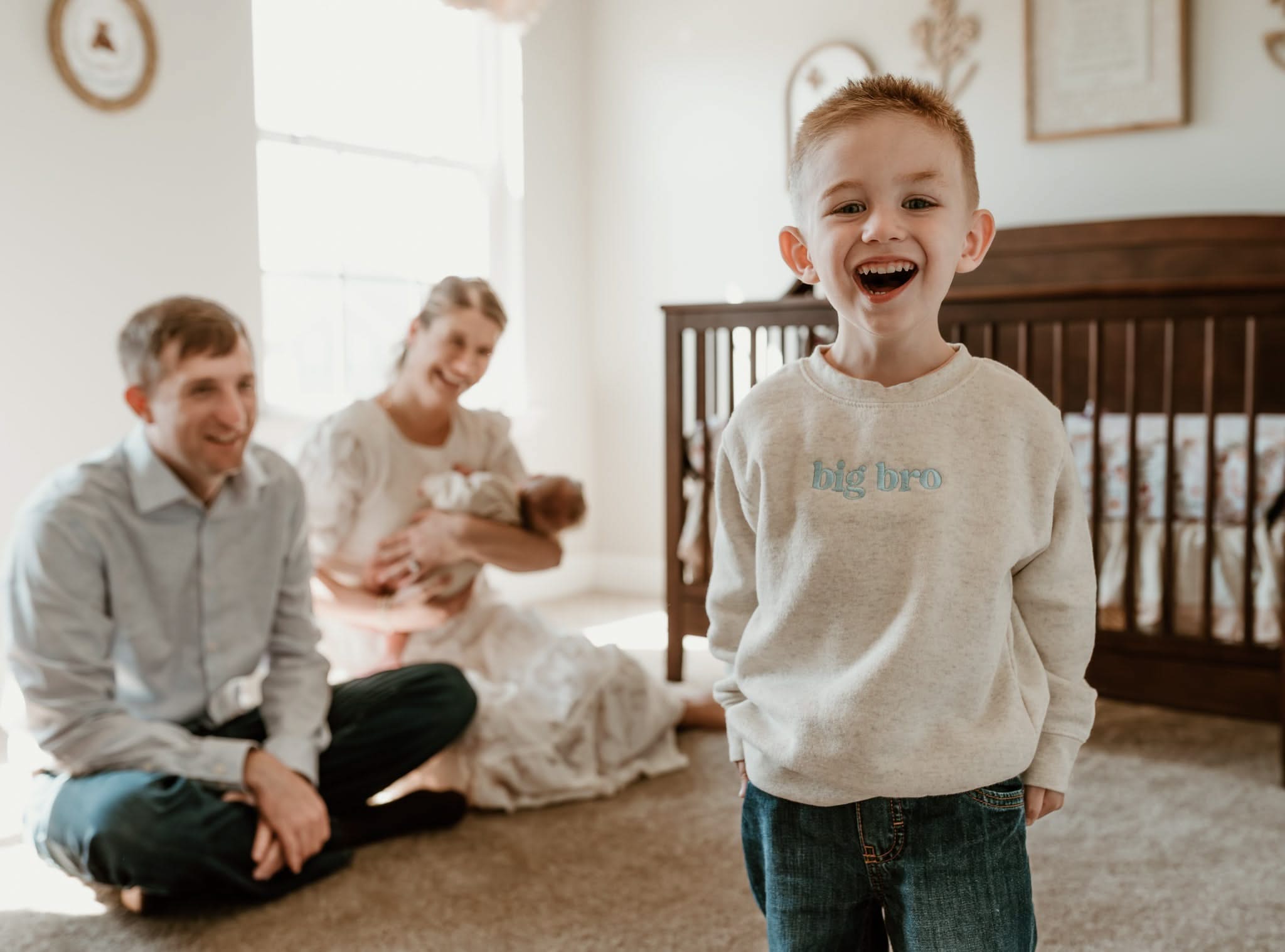  Little Bro – Embroidered Kids Sweater | Natural with Blue Thread Little Mama Shirt Shop
