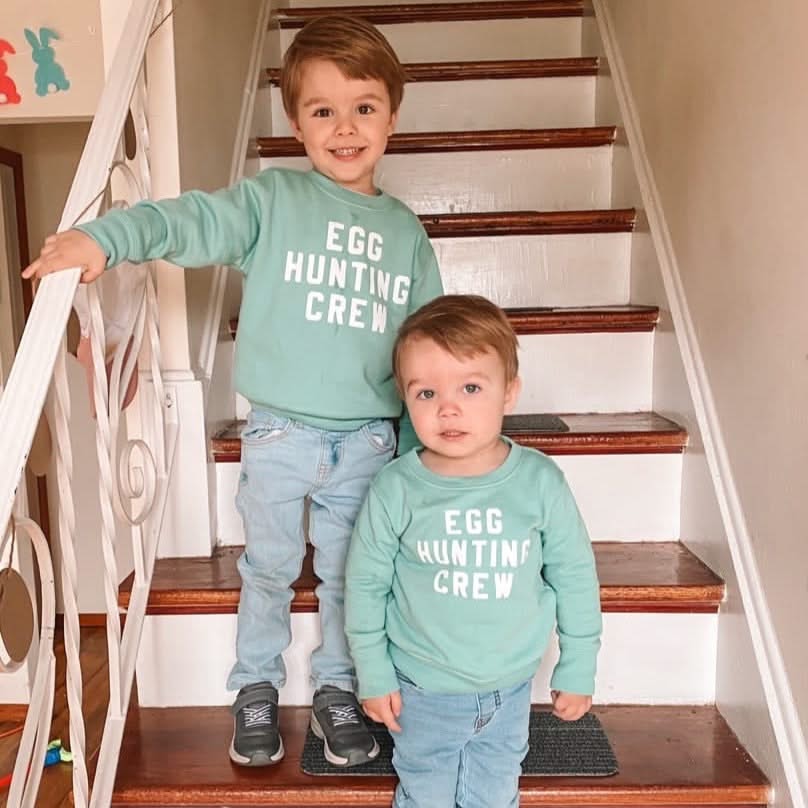Block Font - Egg Hunting Crew - Child Sweater Little Mama Shirt Shop