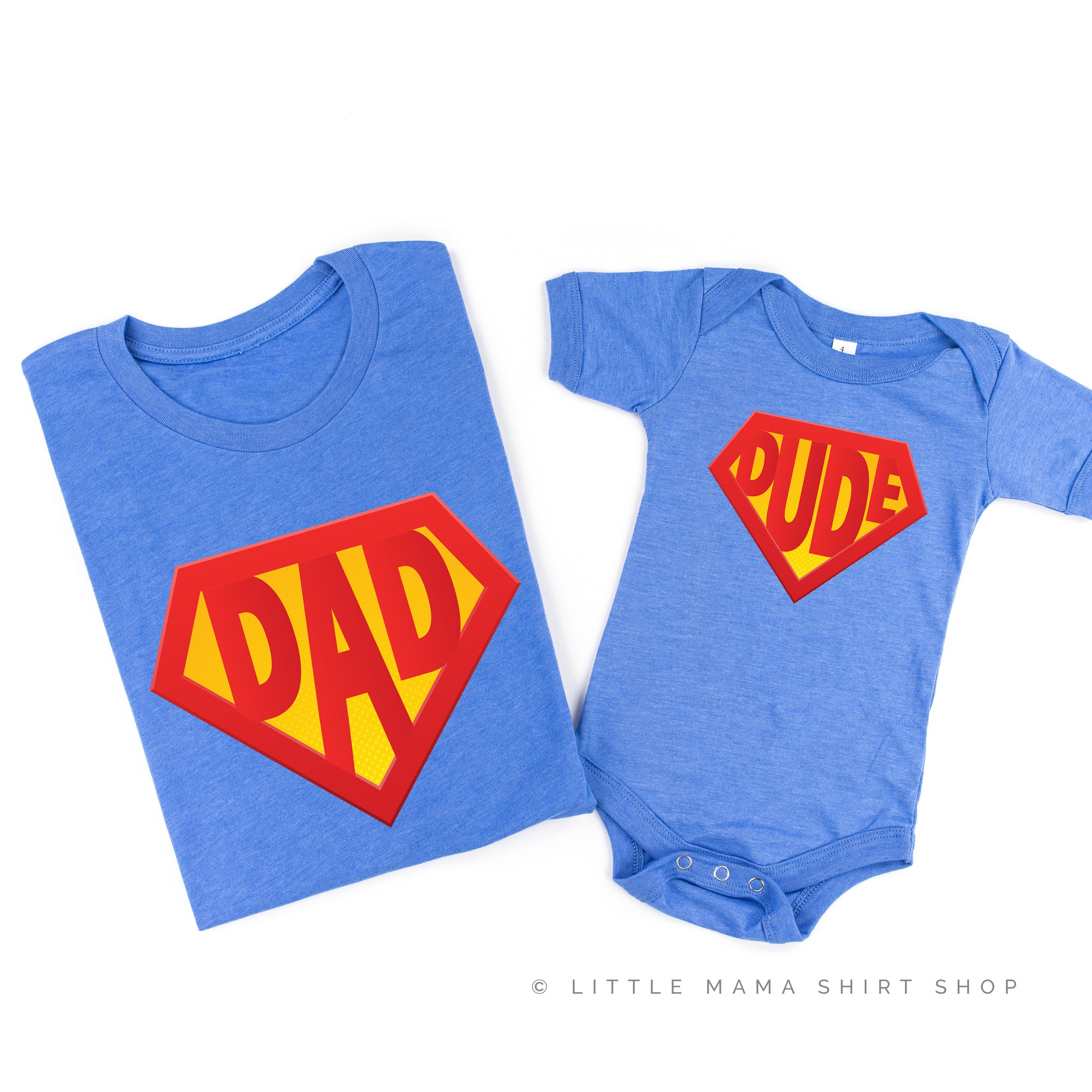 Super Dad / Super Dude - Set of 2 Lakeside Blue Tees Little Mama Shirt Shop
