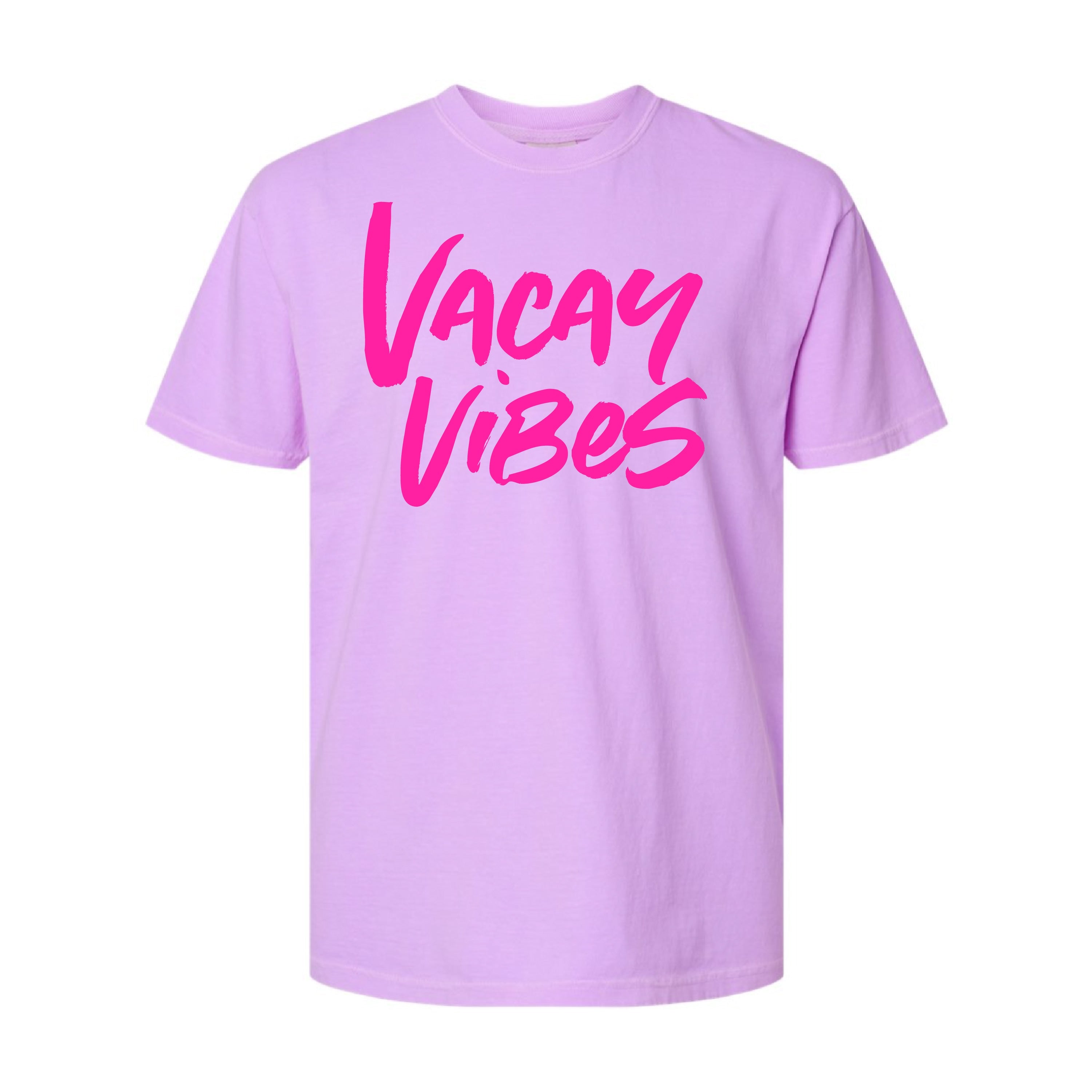 Vacay Vibes (Neon) w/ 2 Palm Trees (back) - Comfort Colors Tee Little Mama Shirt Shop