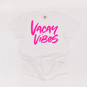 Vacay Vibes (Neon) w/ 2 Palm Trees (back) - Comfort Colors Tee Little Mama Shirt Shop