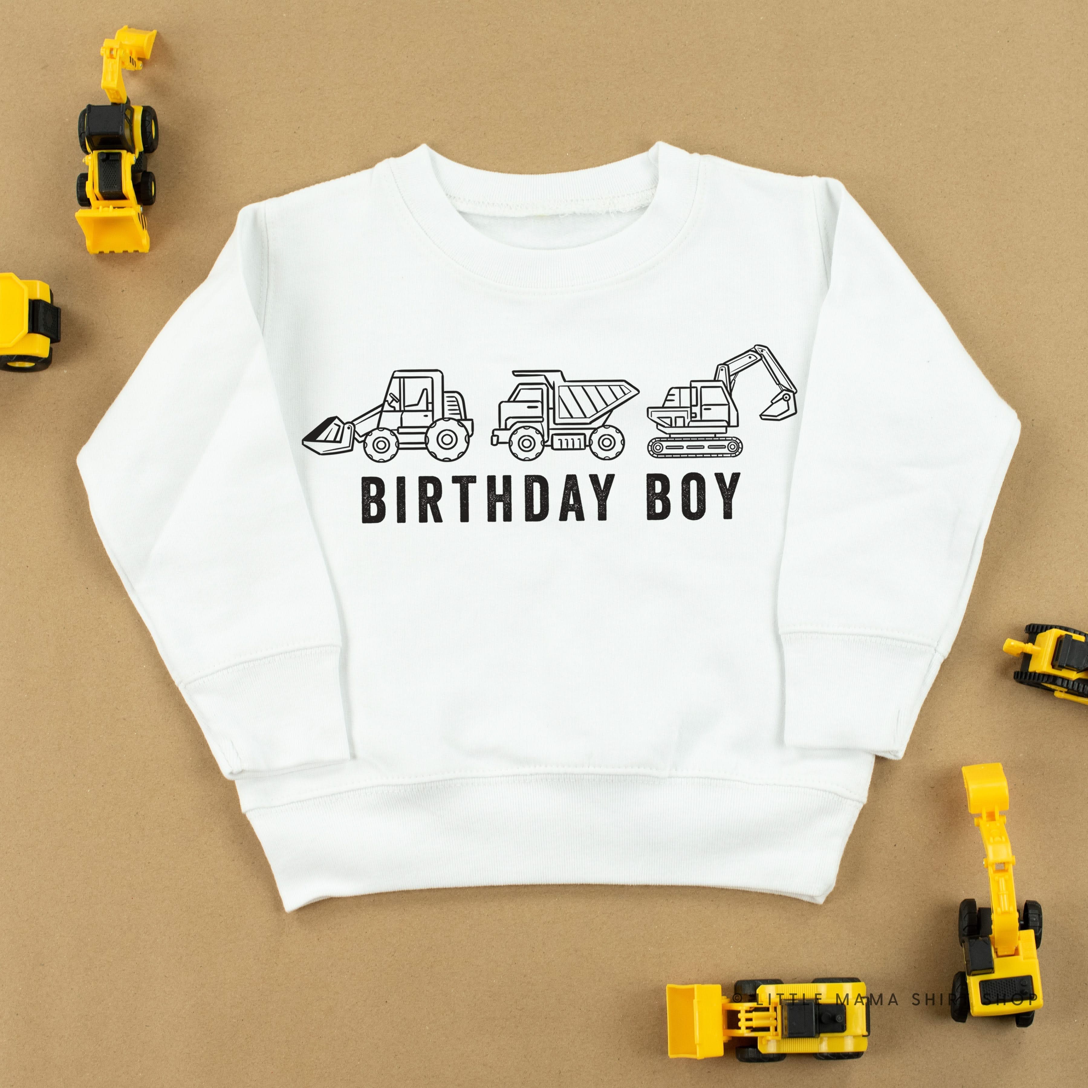 BIRTHDAY BOY CONSTRUCTION TRUCKS - Child Sweater Little Mama Shirt Shop