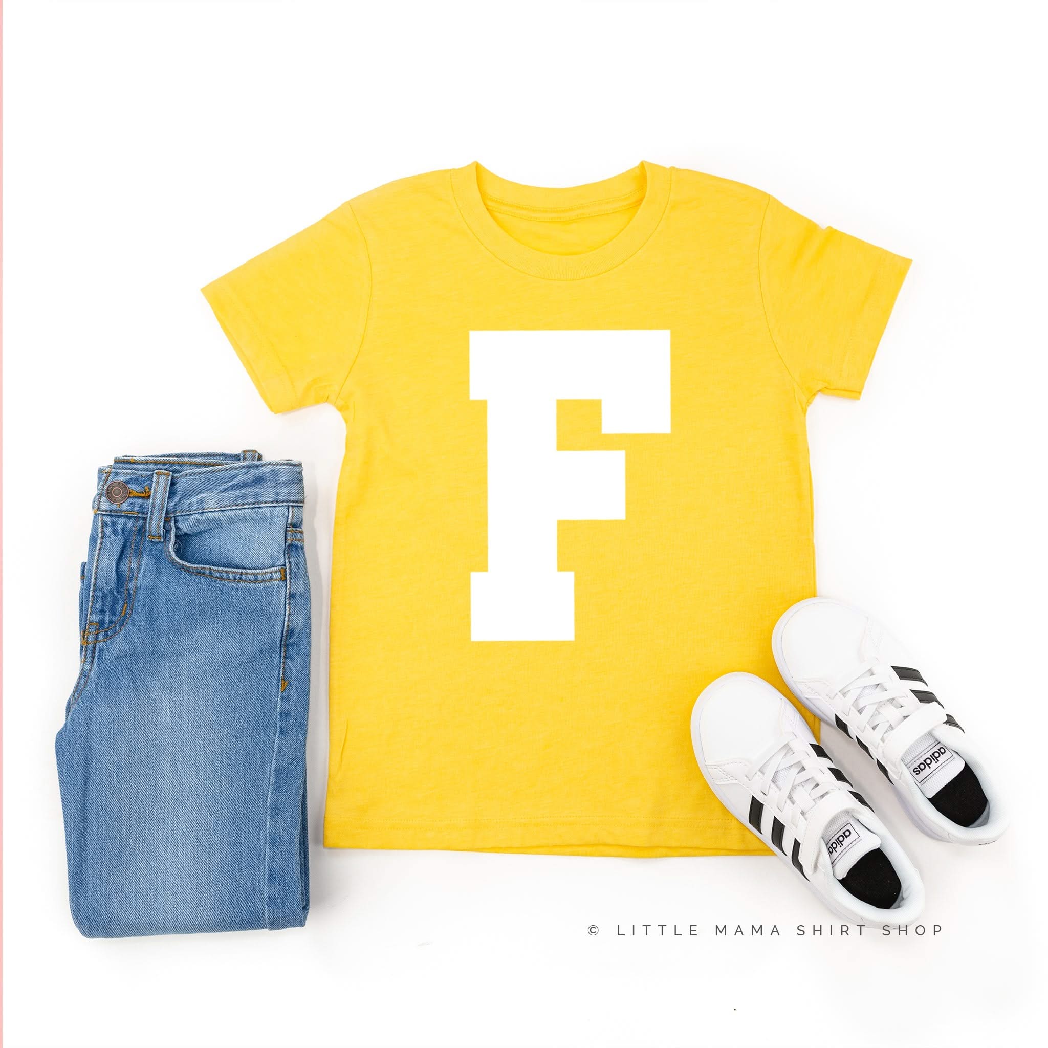 VARSITY INITIALS - Short Sleeve Child Shirt Little Mama Shirt Shop